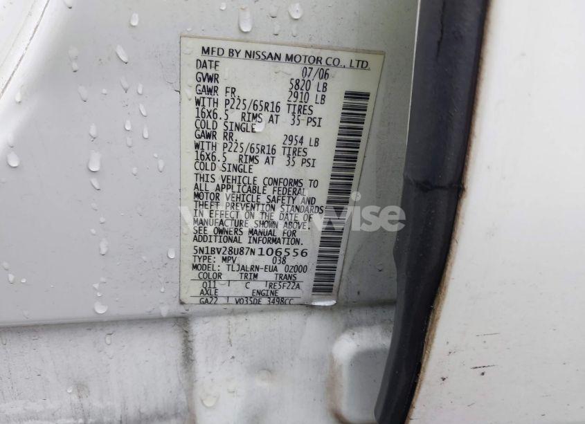 Photo 9 of 2007 Nissan Quest 3.5 (VIN 5N1BV28U87N106556)