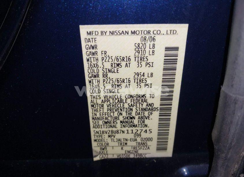 Photo 9 of 2007 Nissan Quest 3.5 SL (VIN 5N1BV28U87N112745)