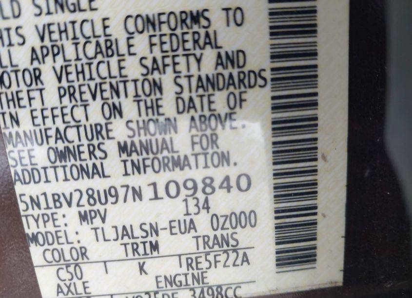 Photo 9 of 2007 Nissan Quest 3.5 S (VIN 5N1BV28U97N109840)