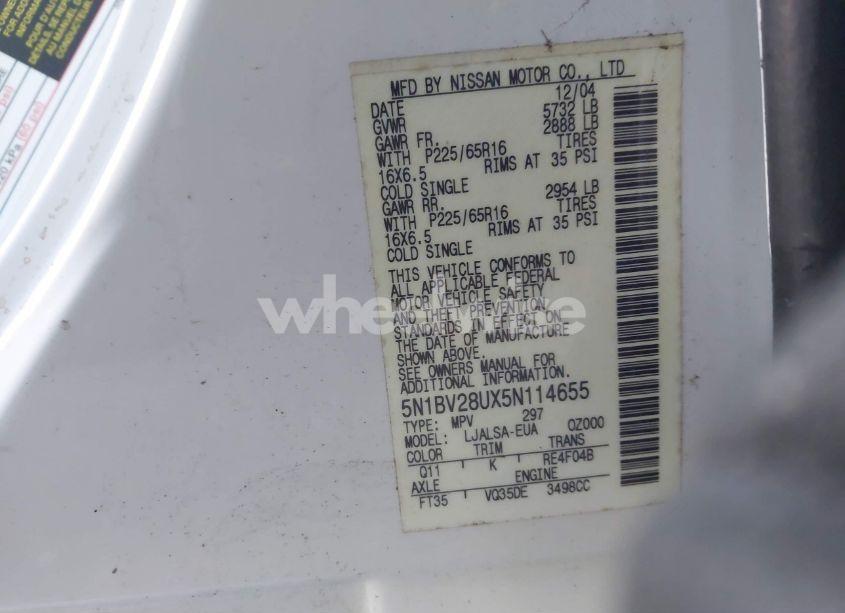 Photo 9 of 2005 Nissan Quest 3.5 (VIN 5N1BV28UX5N114655)