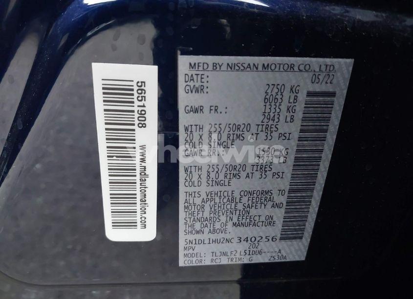 Photo 9 of 2022 Infiniti Qx60 AUTOGRAPH AWD (VIN 5N1DL1HU2NC340256)