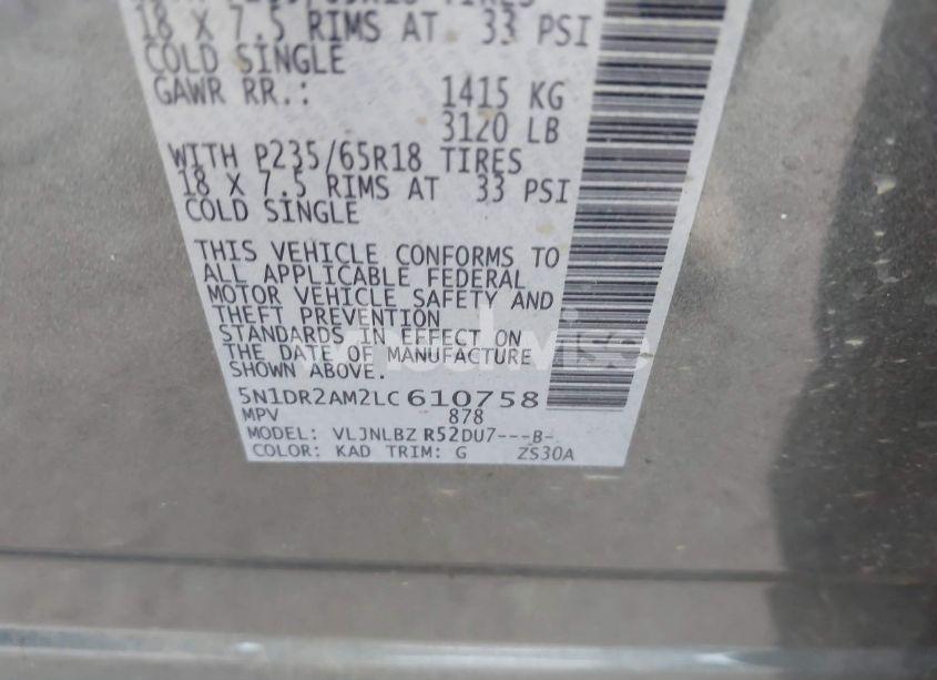 Photo 9 of 2020 Nissan Pathfinder S 4WD (VIN 5N1DR2AM2LC610758)