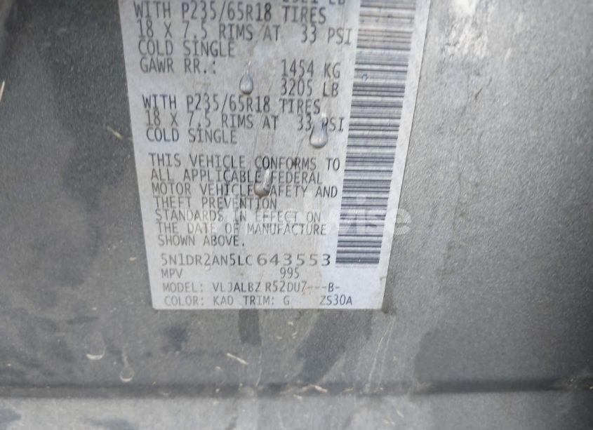 Photo 9 of 2020 Nissan Pathfinder S 2WD (VIN 5N1DR2AN5LC643553)