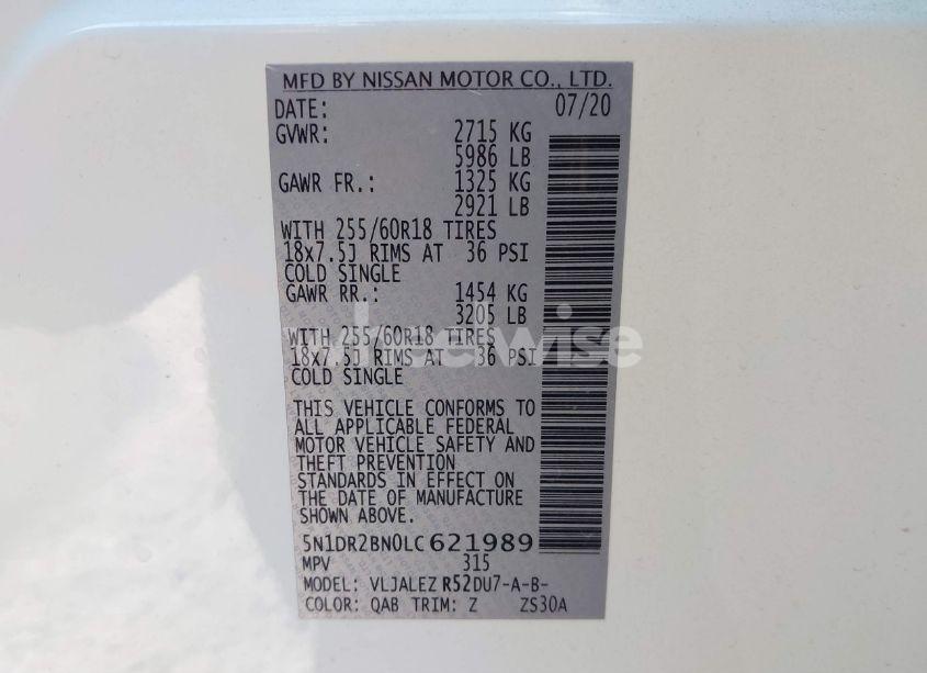 Photo 9 of 2020 Nissan Pathfinder SV 2WD (VIN 5N1DR2BN0LC621989)