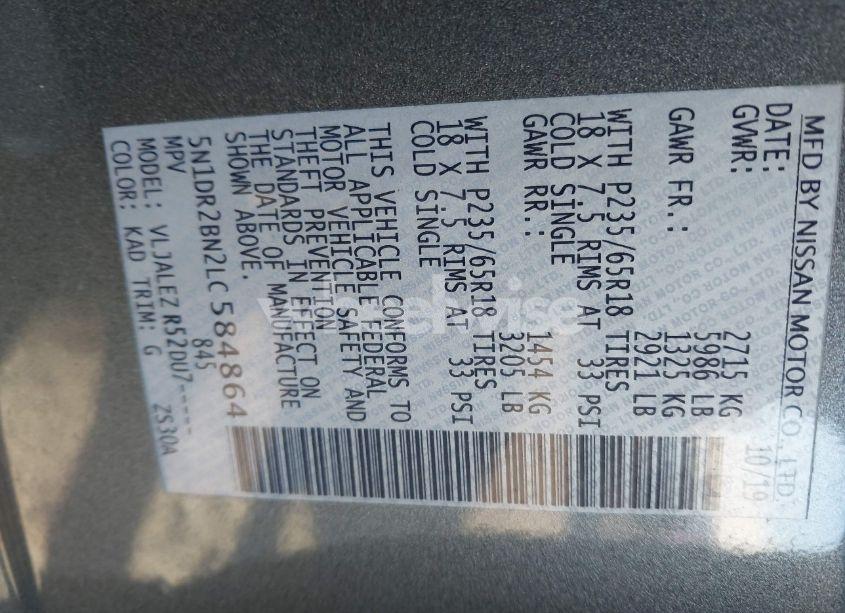 Photo 9 of 2020 Nissan Pathfinder SV 2WD (VIN 5N1DR2BN2LC584864)