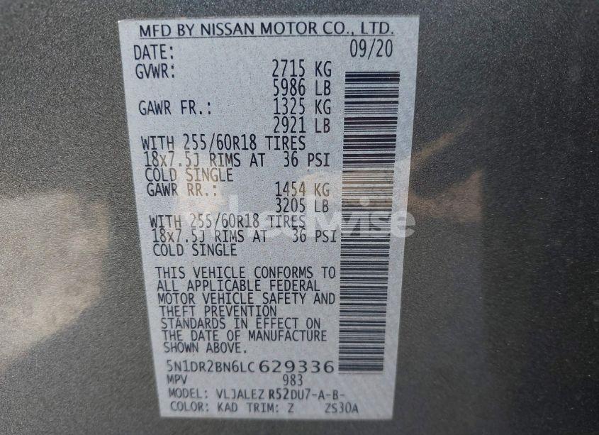 Photo 9 of 2020 Nissan Pathfinder SV 2WD (VIN 5N1DR2BN6LC629336)