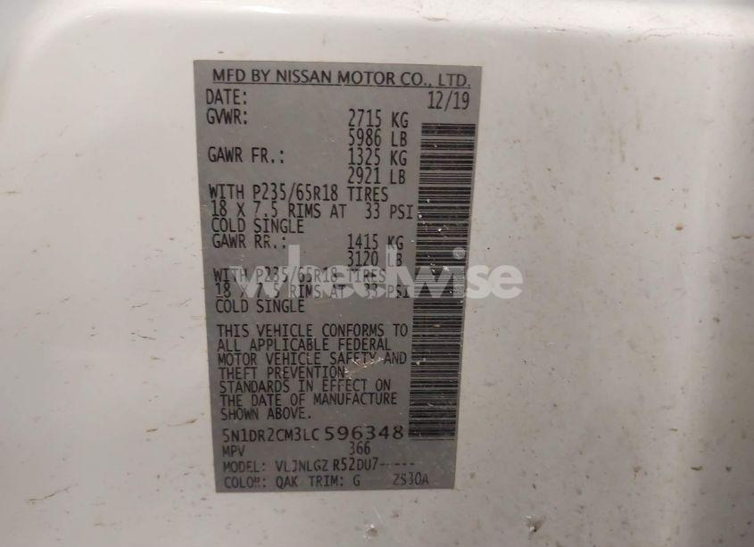 Photo 9 of 2020 Nissan Pathfinder SL 4WD (VIN 5N1DR2CM3LC596348)