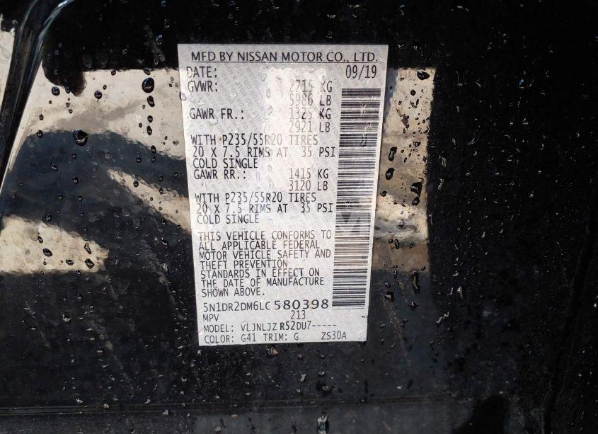 Photo 9 of 2020 Nissan Pathfinder PLATINUM 4WD (VIN 5N1DR2DM6LC580398)