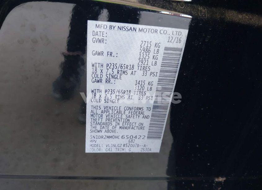 Photo 9 of 2017 Nissan Pathfinder SL (VIN 5N1DR2MM0HC650422)