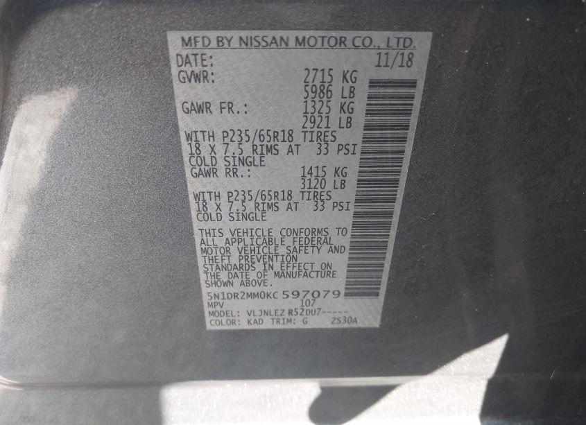 Photo 9 of 2019 Nissan Pathfinder SV (VIN 5N1DR2MM0KC597079)