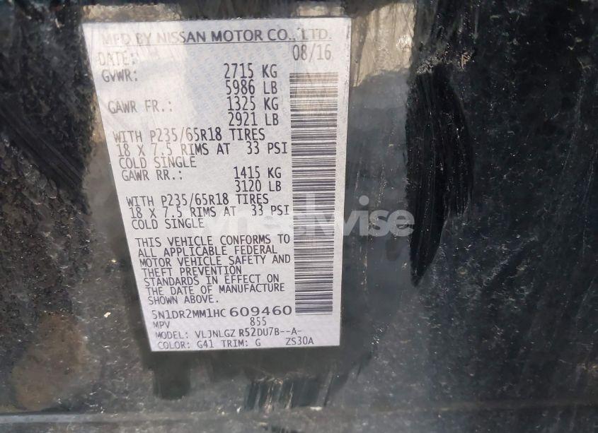 Photo 9 of 2017 Nissan Pathfinder SL (VIN 5N1DR2MM1HC609460)