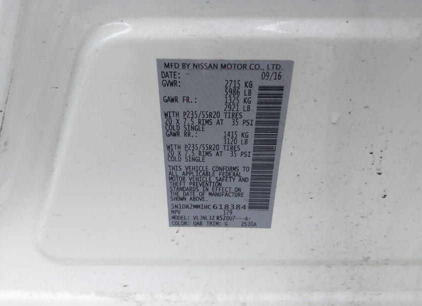 Photo 9 of 2017 Nissan Pathfinder PLATINUM (VIN 5N1DR2MM1HC618384)