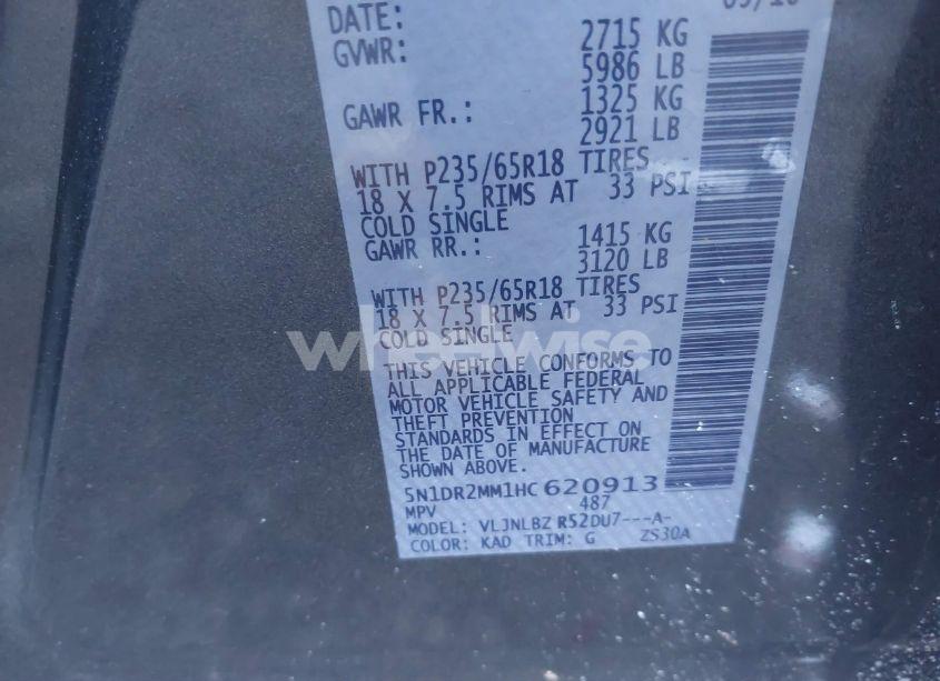 Photo 9 of 2017 Nissan Pathfinder S (VIN 5N1DR2MM1HC620913)