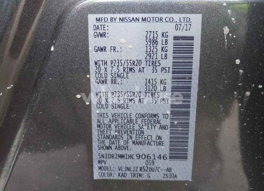 Photo 9 of 2017 Nissan Pathfinder PLATINUM (VIN 5N1DR2MM1HC906146)