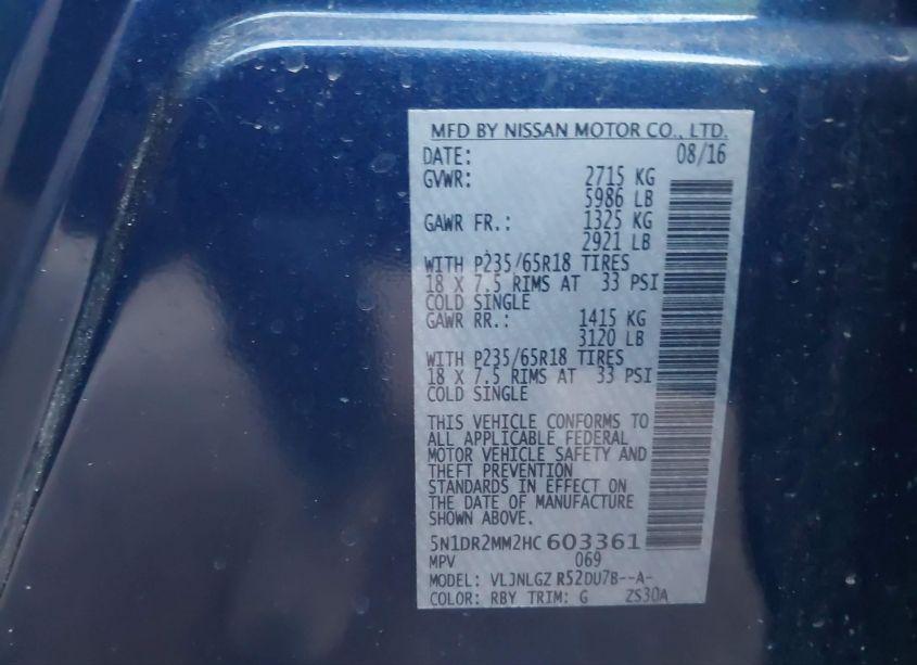 Photo 9 of 2017 Nissan Pathfinder SL (VIN 5N1DR2MM2HC603361)