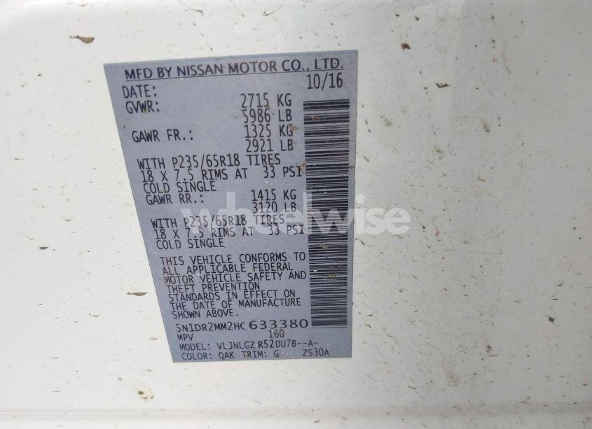 Photo 9 of 2017 Nissan Pathfinder SL (VIN 5N1DR2MM2HC633380)