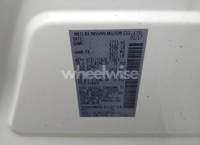 Photo 9 of 2017 Nissan Pathfinder PLATINUM (VIN 5N1DR2MM2HC659798)