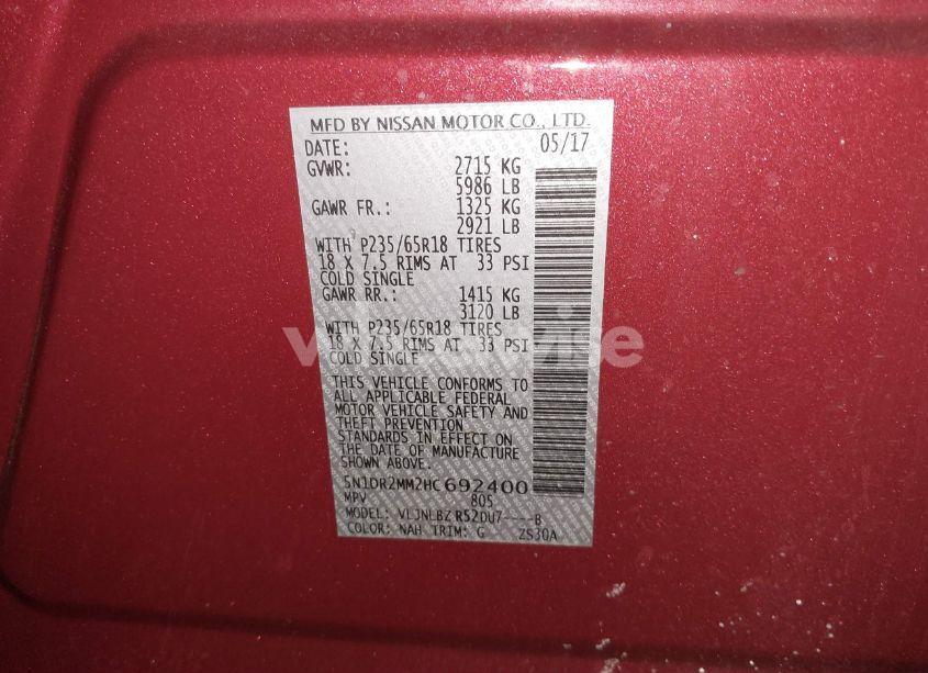 Photo 9 of 2017 Nissan Pathfinder S (VIN 5N1DR2MM2HC692400)