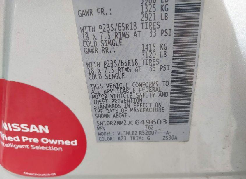 Photo 9 of 2018 Nissan Pathfinder S (VIN 5N1DR2MM2JC649603)