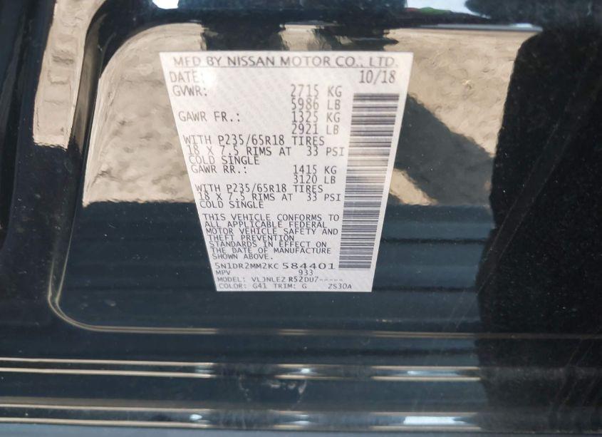 Photo 9 of 2019 Nissan Pathfinder SV (VIN 5N1DR2MM2KC584401)