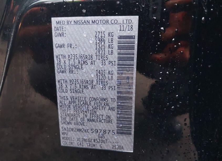 Photo 9 of 2019 Nissan Pathfinder SL (VIN 5N1DR2MM2KC597875)