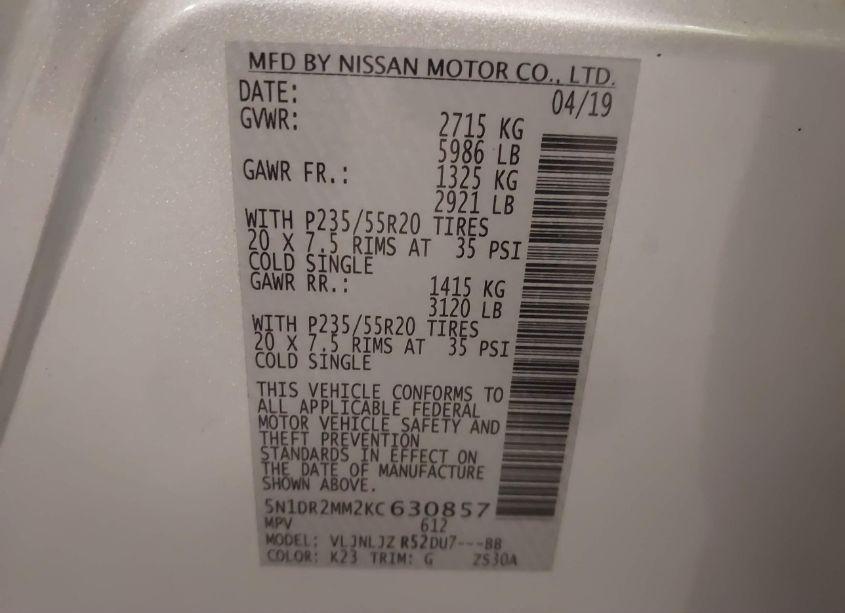 Photo 9 of 2019 Nissan Pathfinder PLATINUM (VIN 5N1DR2MM2KC630857)