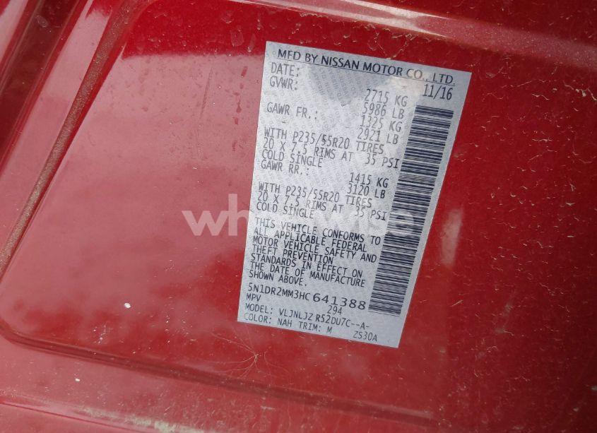 Photo 9 of 2017 Nissan Pathfinder PLATINUM (VIN 5N1DR2MM3HC641388)