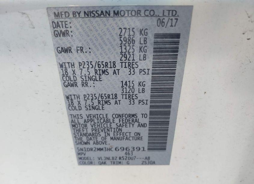 Photo 9 of 2017 Nissan Pathfinder S (VIN 5N1DR2MM3HC696391)