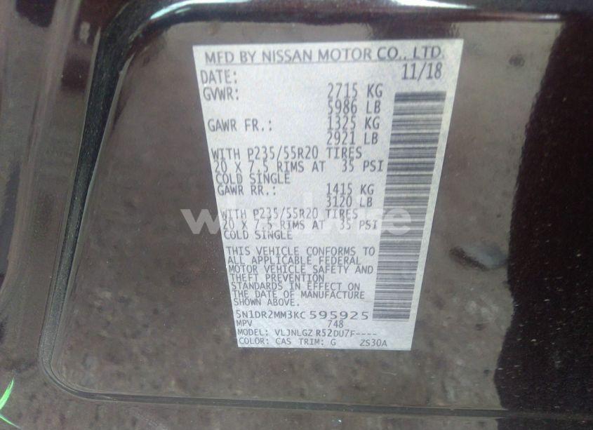 Photo 9 of 2019 Nissan Pathfinder SL (VIN 5N1DR2MM3KC595925)