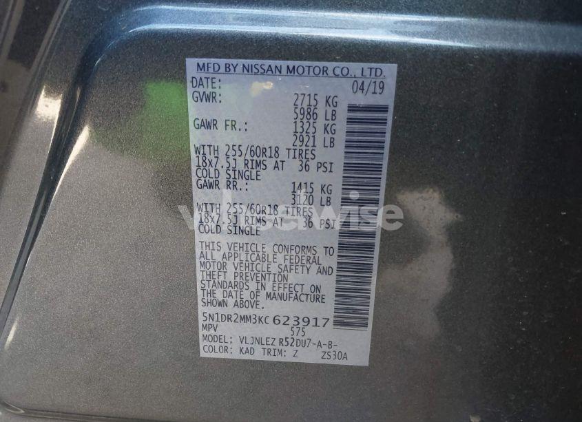 Photo 9 of 2019 Nissan Pathfinder SV (VIN 5N1DR2MM3KC623917)