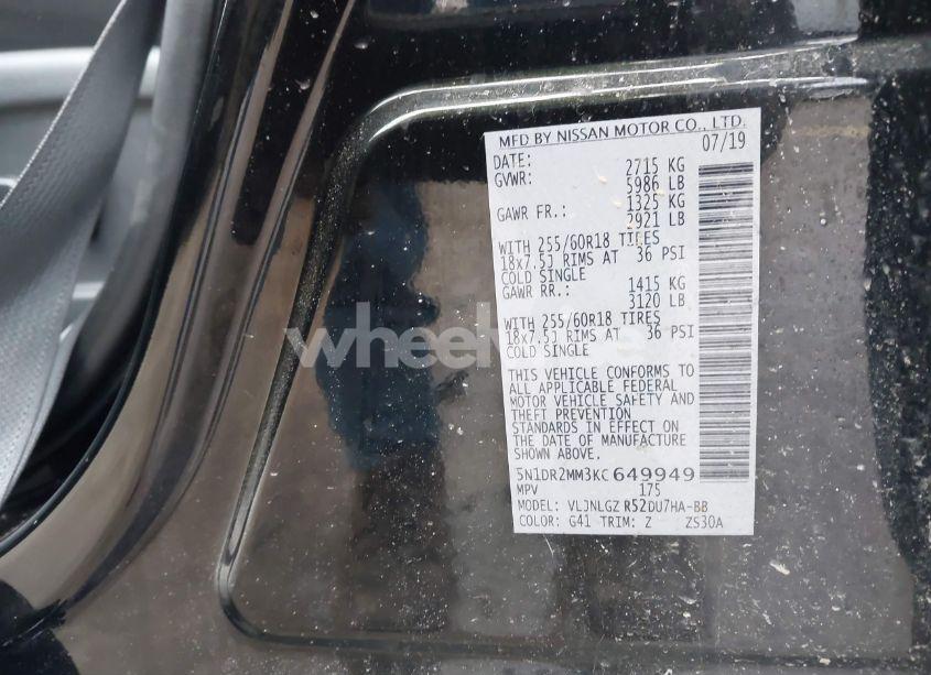 Photo 9 of 2019 Nissan Pathfinder SL (VIN 5N1DR2MM3KC649949)