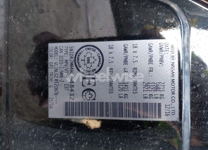 Photo 9 of 2017 Nissan Pathfinder PLATINUM/S/SL/SV (VIN 5N1DR2MM4HC648432)