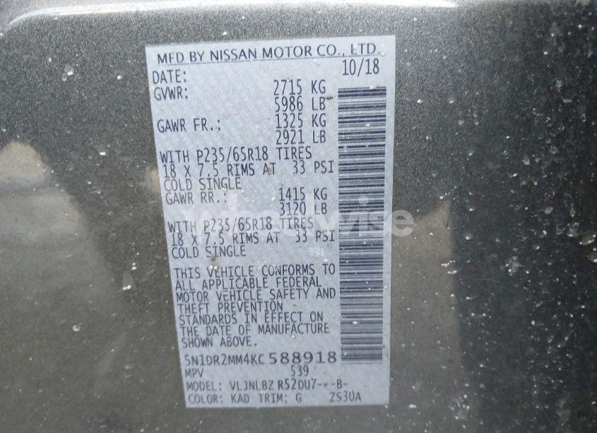 Photo 9 of 2019 Nissan Pathfinder S (VIN 5N1DR2MM4KC588918)