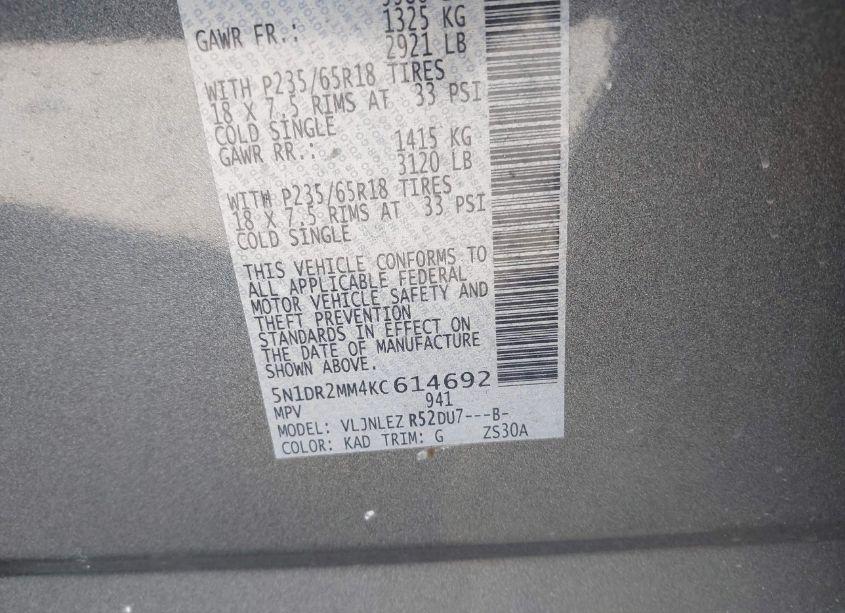 Photo 9 of 2019 Nissan Pathfinder SV (VIN 5N1DR2MM4KC614692)