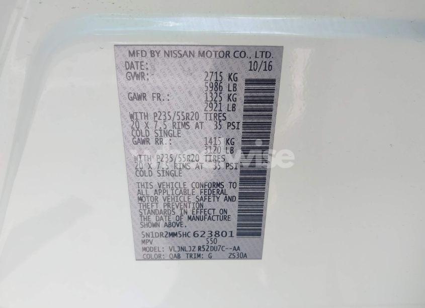 Photo 9 of 2017 Nissan Pathfinder PLATINUM (VIN 5N1DR2MM5HC623801)