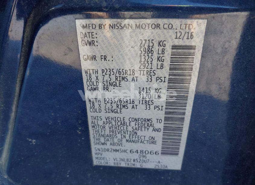 Photo 9 of 2017 Nissan Pathfinder S (VIN 5N1DR2MM5HC648066)