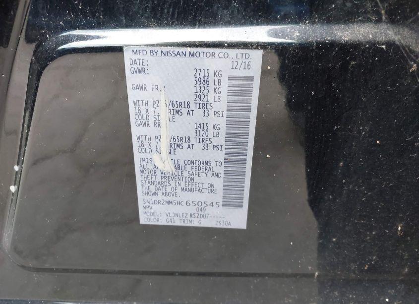 Photo 9 of 2017 Nissan Pathfinder SV (VIN 5N1DR2MM5HC650545)