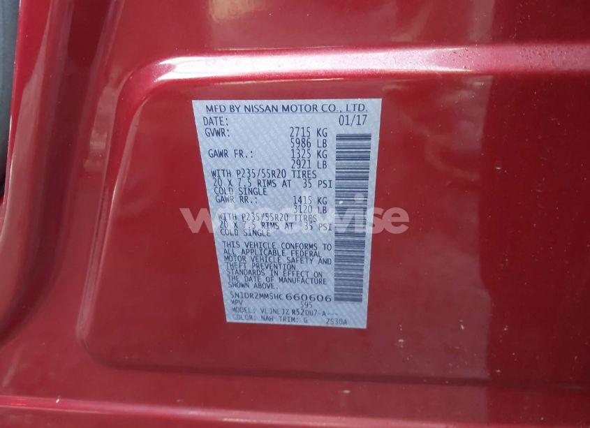 Photo 9 of 2017 Nissan Pathfinder PLATINUM (VIN 5N1DR2MM5HC660606)