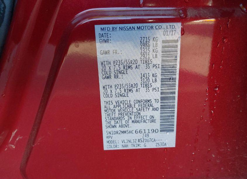 Photo 9 of 2017 Nissan Pathfinder PLATINUM (VIN 5N1DR2MM5HC661190)