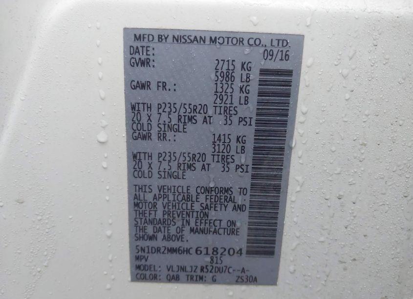 Photo 9 of 2017 Nissan Pathfinder PLATINUM (VIN 5N1DR2MM6HC618204)