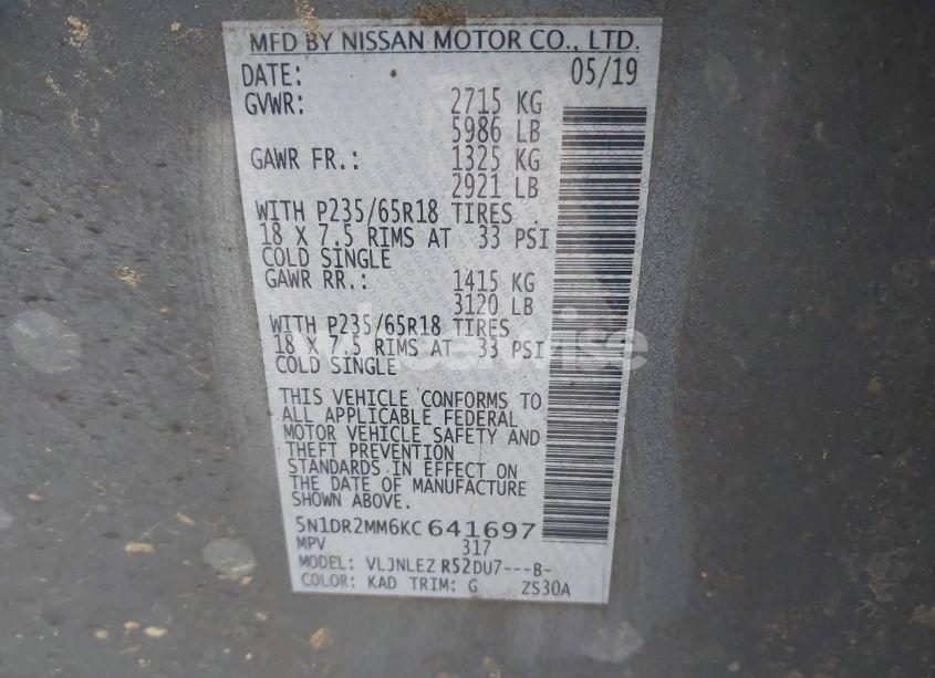 Photo 9 of 2019 Nissan Pathfinder SV (VIN 5N1DR2MM6KC641697)