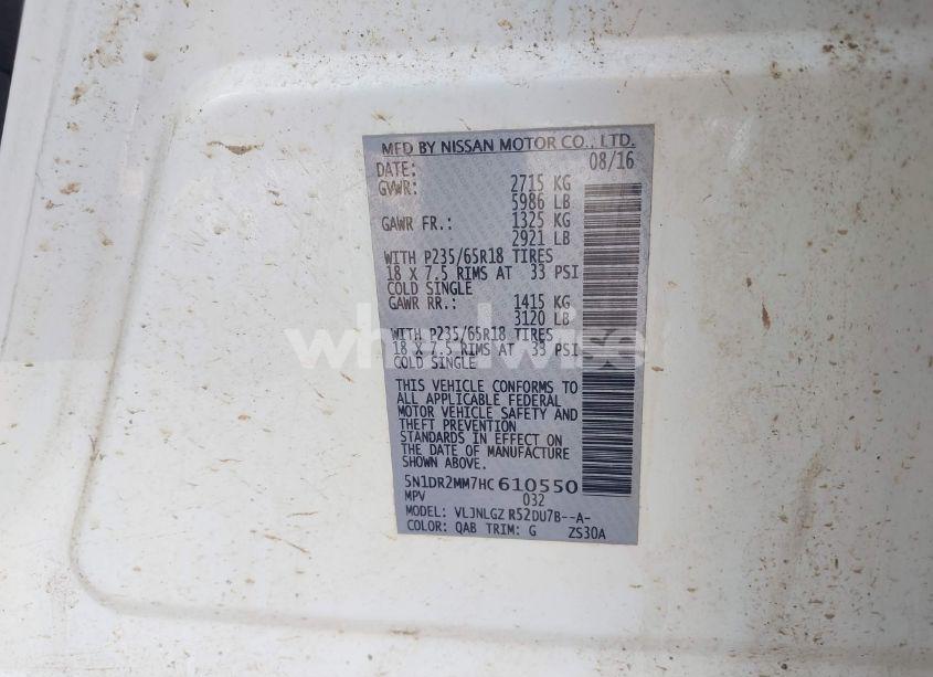 Photo 9 of 2017 Nissan Pathfinder SL (VIN 5N1DR2MM7HC610550)