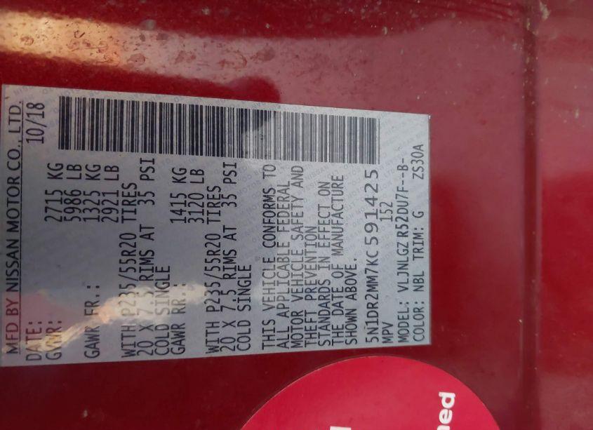 Photo 9 of 2019 Nissan Pathfinder SL (VIN 5N1DR2MM7KC591425)