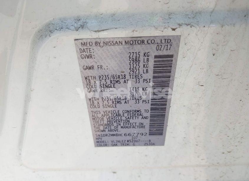 Photo 9 of 2017 Nissan Pathfinder SV (VIN 5N1DR2MM8HC667792)