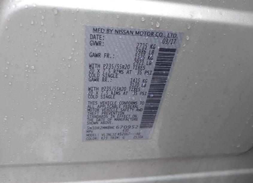 Photo 9 of 2017 Nissan Pathfinder PLATINUM (VIN 5N1DR2MM8HC670952)