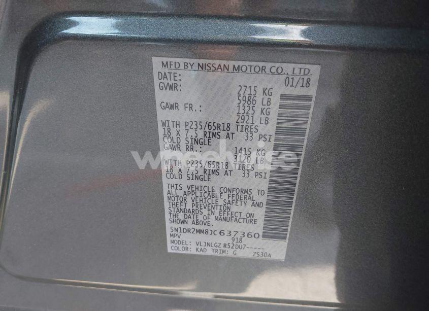 Photo 9 of 2018 Nissan Pathfinder SL (VIN 5N1DR2MM8JC637360)