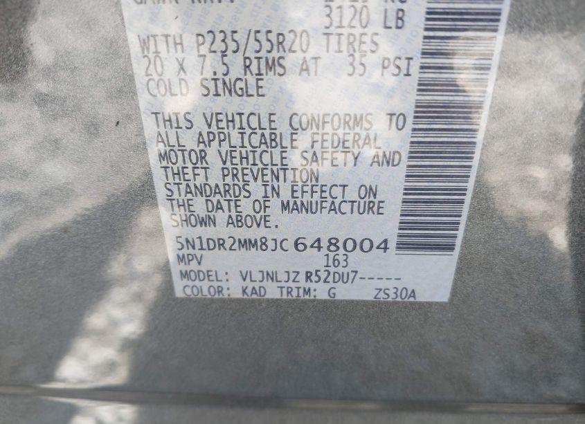 Photo 9 of 2018 Nissan Pathfinder PLATINUM (VIN 5N1DR2MM8JC648004)