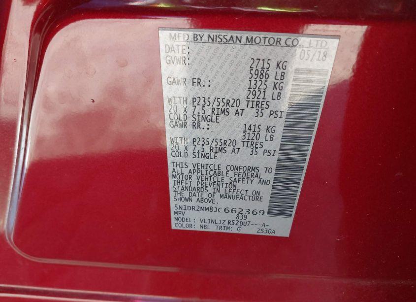 Photo 9 of 2018 Nissan Pathfinder PLATINUM (VIN 5N1DR2MM8JC662369)