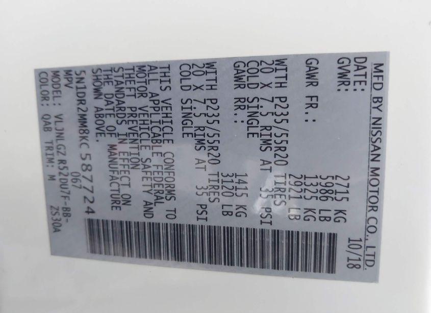 Photo 9 of 2019 Nissan Pathfinder SL (VIN 5N1DR2MM8KC587724)