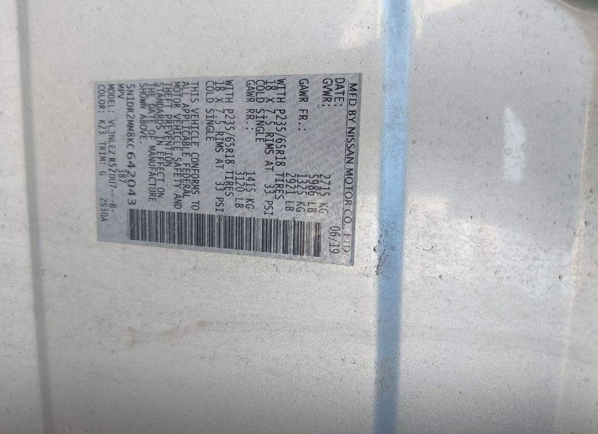 Photo 9 of 2019 Nissan Pathfinder SV (VIN 5N1DR2MM8KC642043)